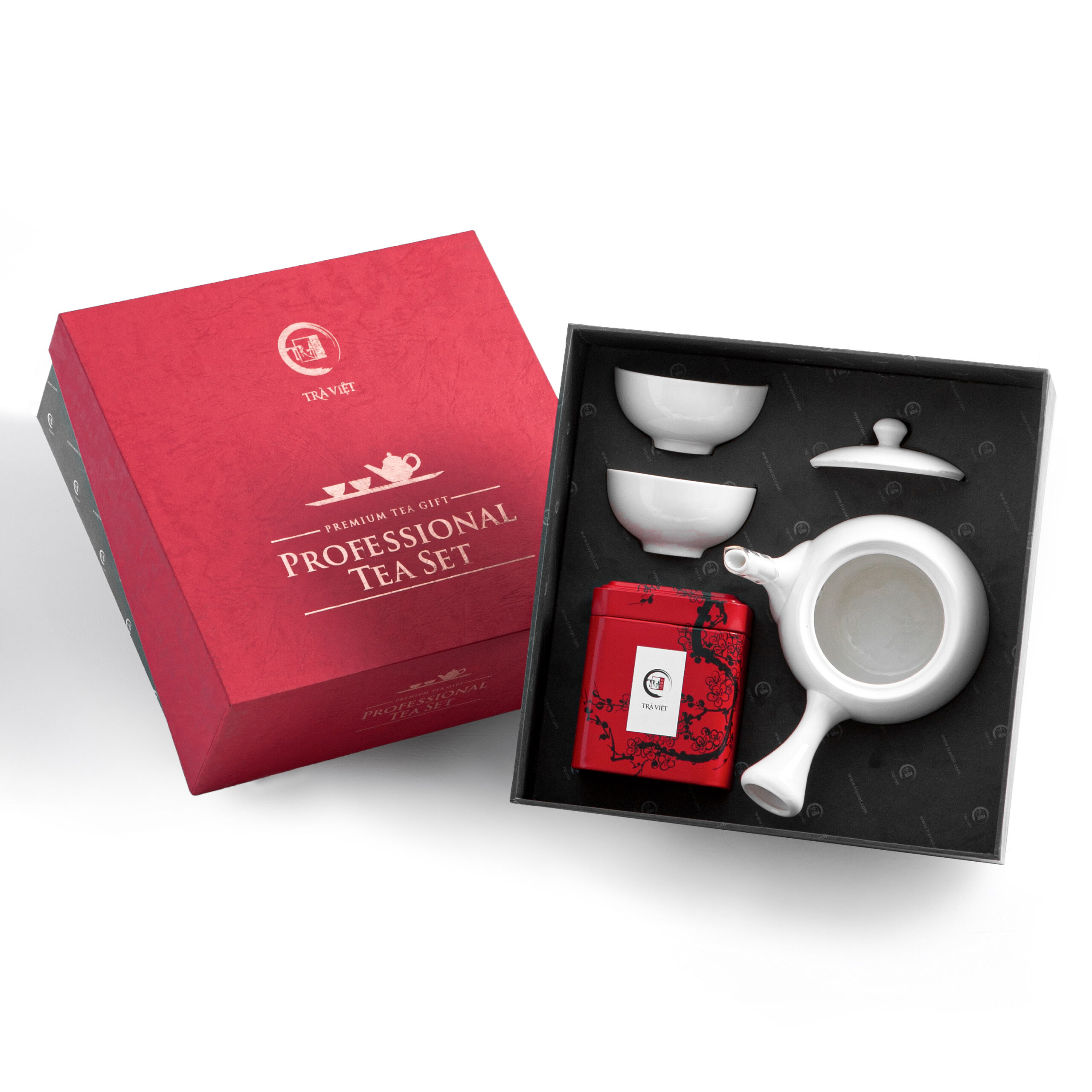 Hộp Quà Bộ Ấm Trà Sứ Trắng Song Ẩm