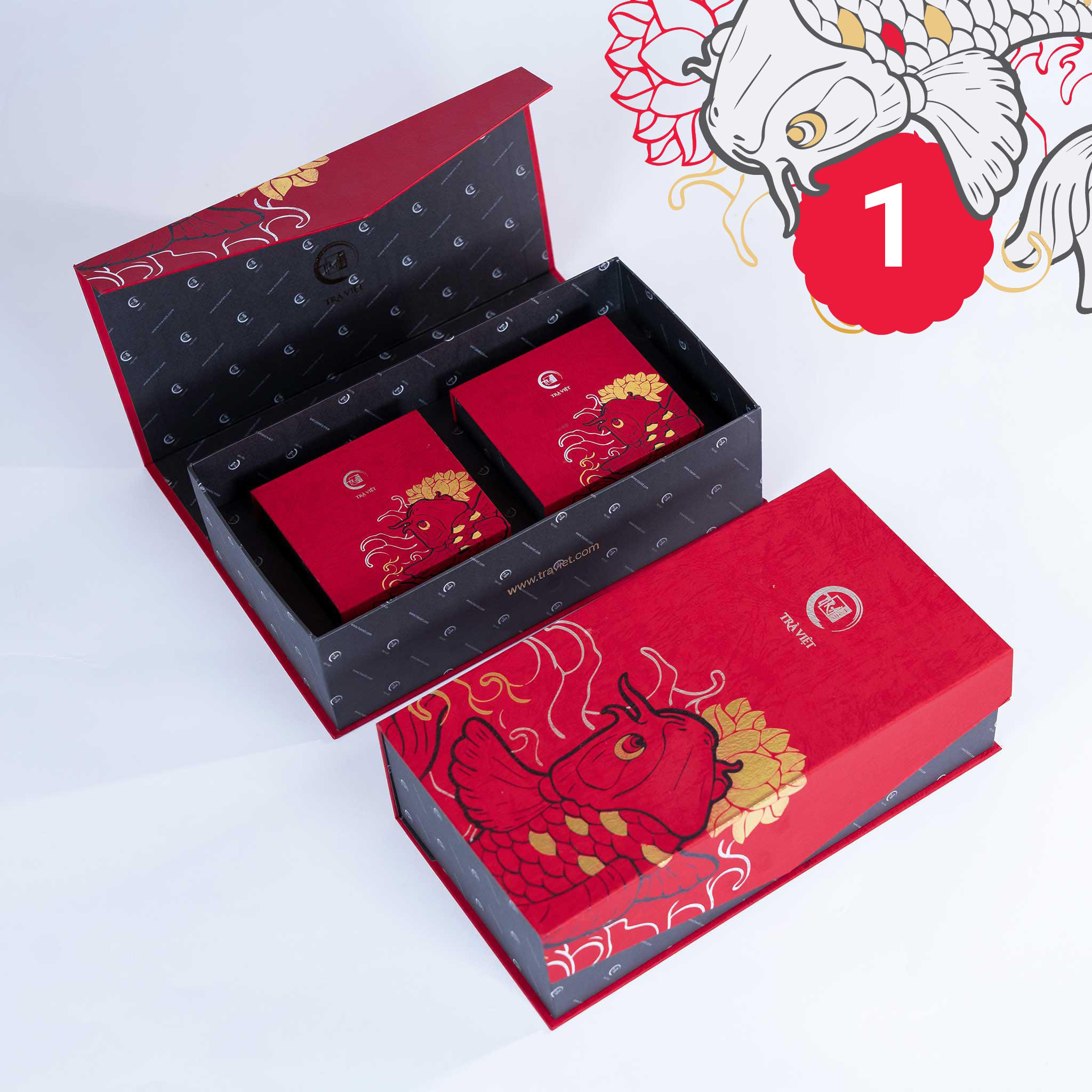 Hộp Bánh Trung Thu 01 - Trà Sen, bánh Gạo Đỏ Hạt Sen