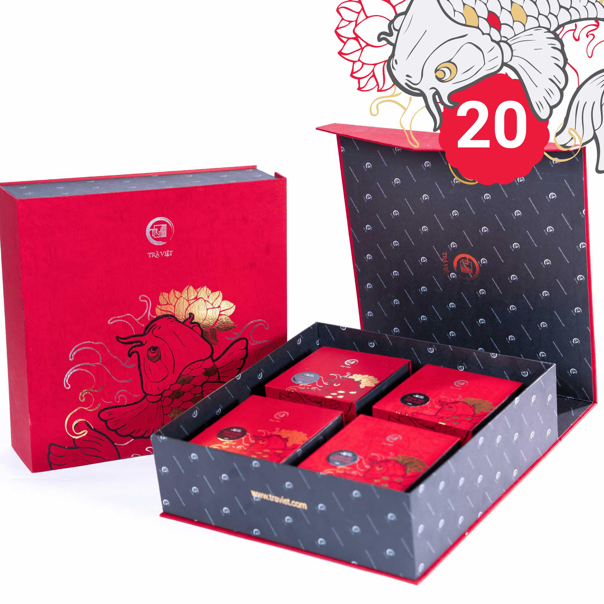 Hộp Bánh Trung Thu 20 - Trà Thái Nguyên, Trà Ô Long, Bánh Gạo Đỏ Hạt Sen, Bánh Matcha Đậu Xanh