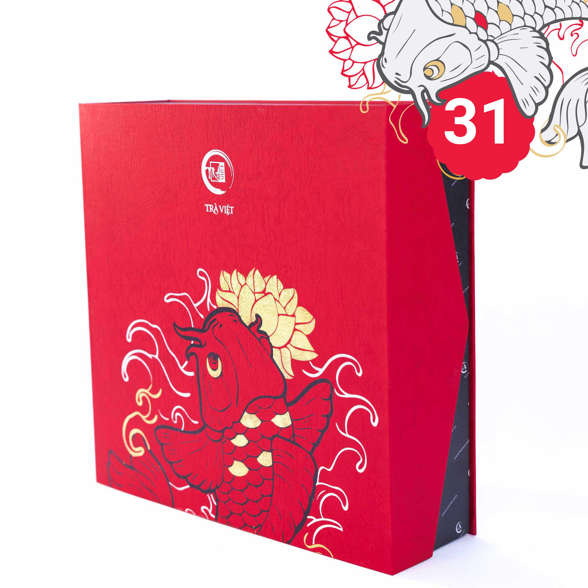 Hộp Bánh Trung Thu 31 - Trà Nõn Tôm, bánh Matcha đậu xanh, bánh Đậu xanh, bánh Gạo đỏ hạt sen