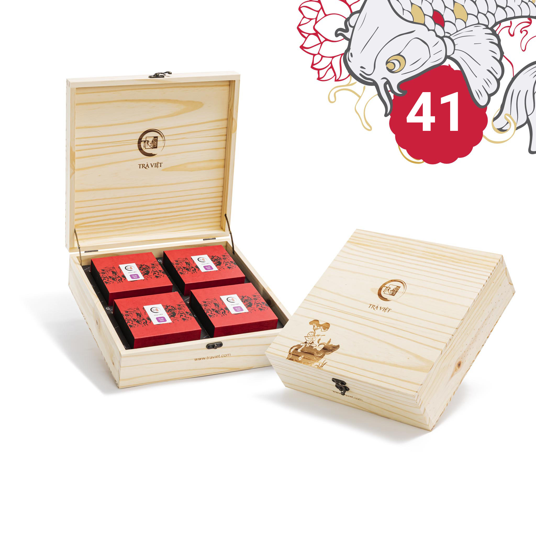 Hộp Bánh Trung Thu 41 - Trà Ô Long, Trà Sen, Bánh Đậu Xanh, Gạo Đỏ Hạt Sen