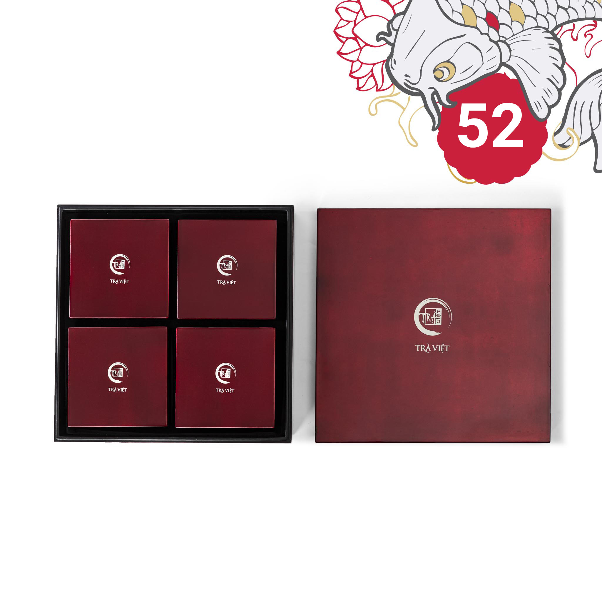 Hộp Bánh Trung Thu 52 - Trà Shan Tuyết, Hồng Trà, Bánh Than Tre Sữa Dừa, Bánh Gà Quay Sốt X.O