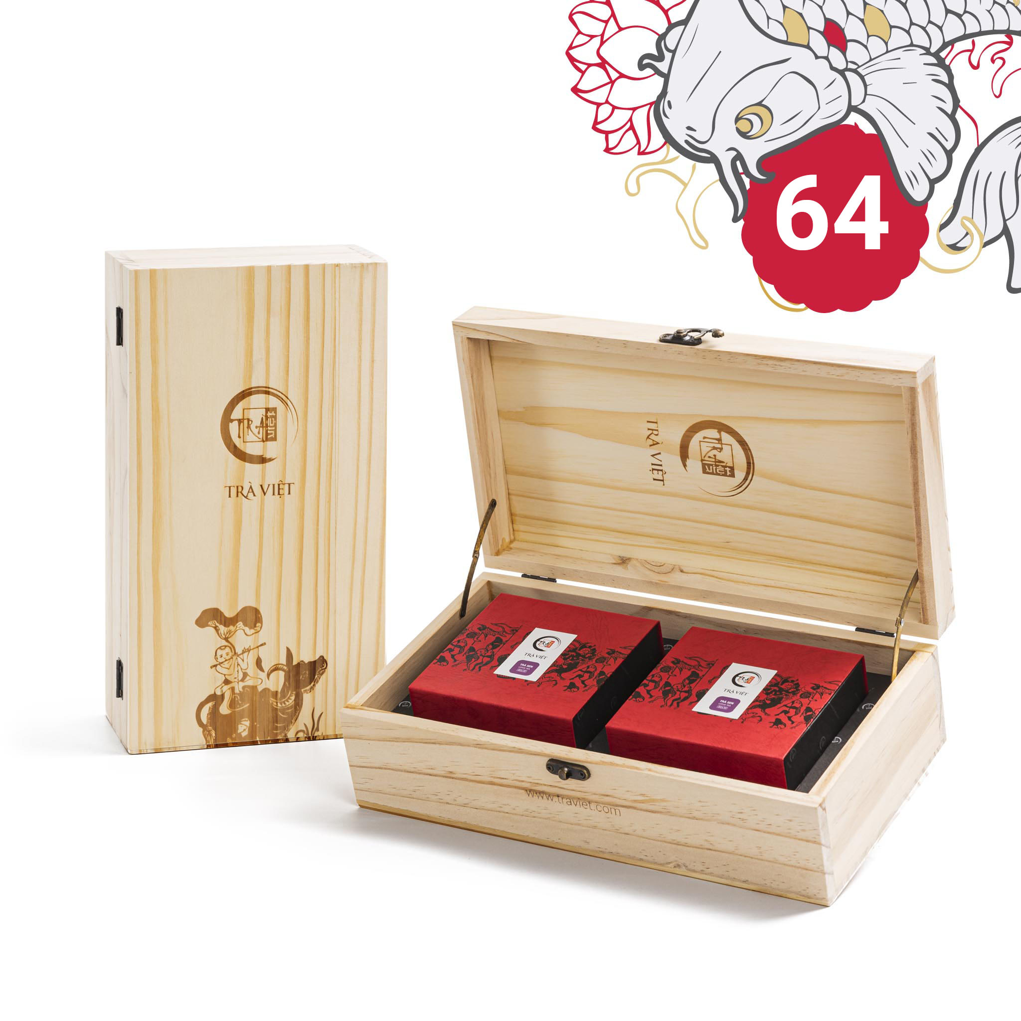 Hộp Bánh Trung Thu 64 - Bánh Đậu xanh, Bánh Gạo đỏ hạt sen