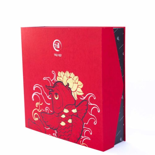 Hộp bánh trung thu cao cấp Trà Việt - hộp thịnh vượng đóng nắp đứng nghiêng góc