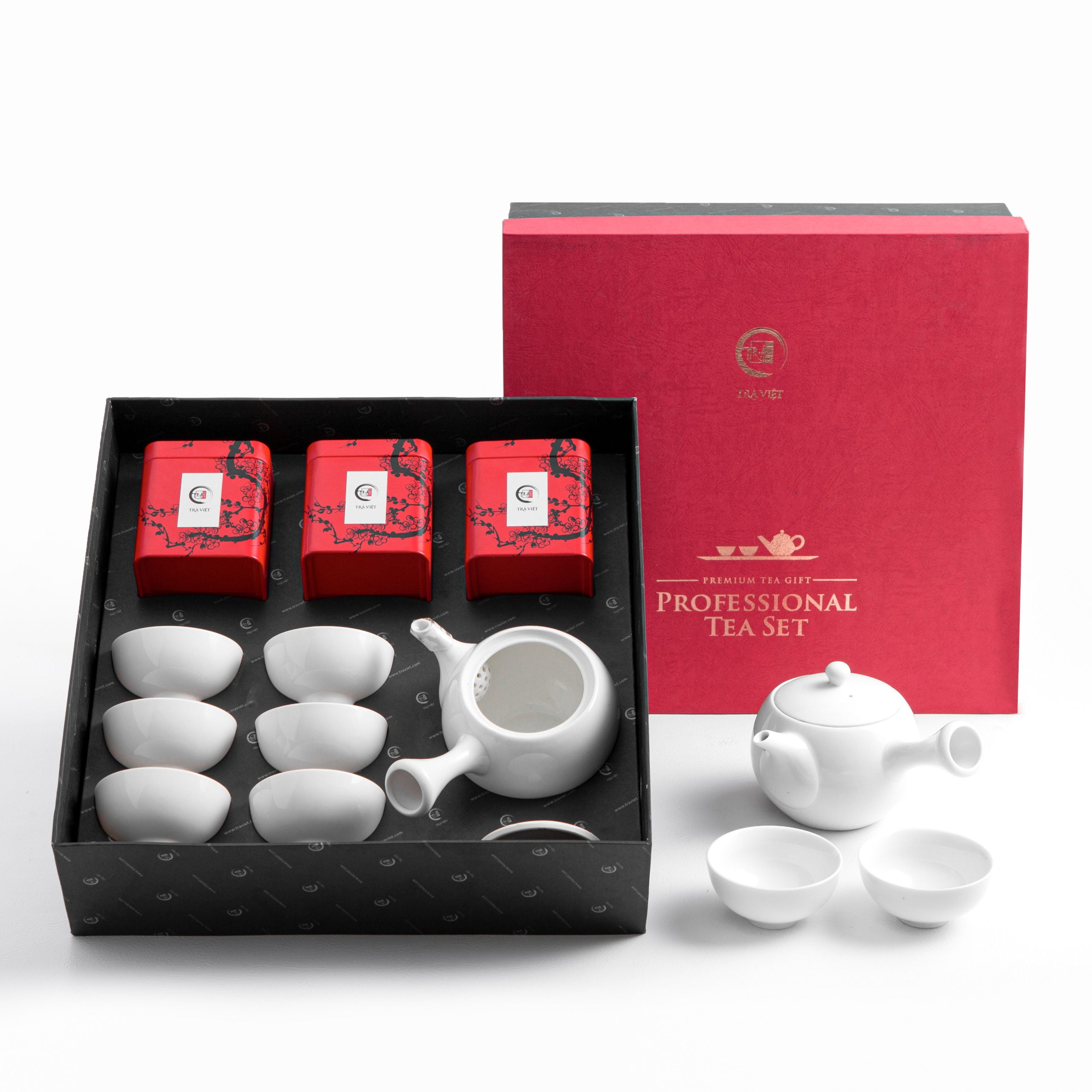 Hộp Quà Bộ Ấm Trà Sứ Trắng Lục Ẩm