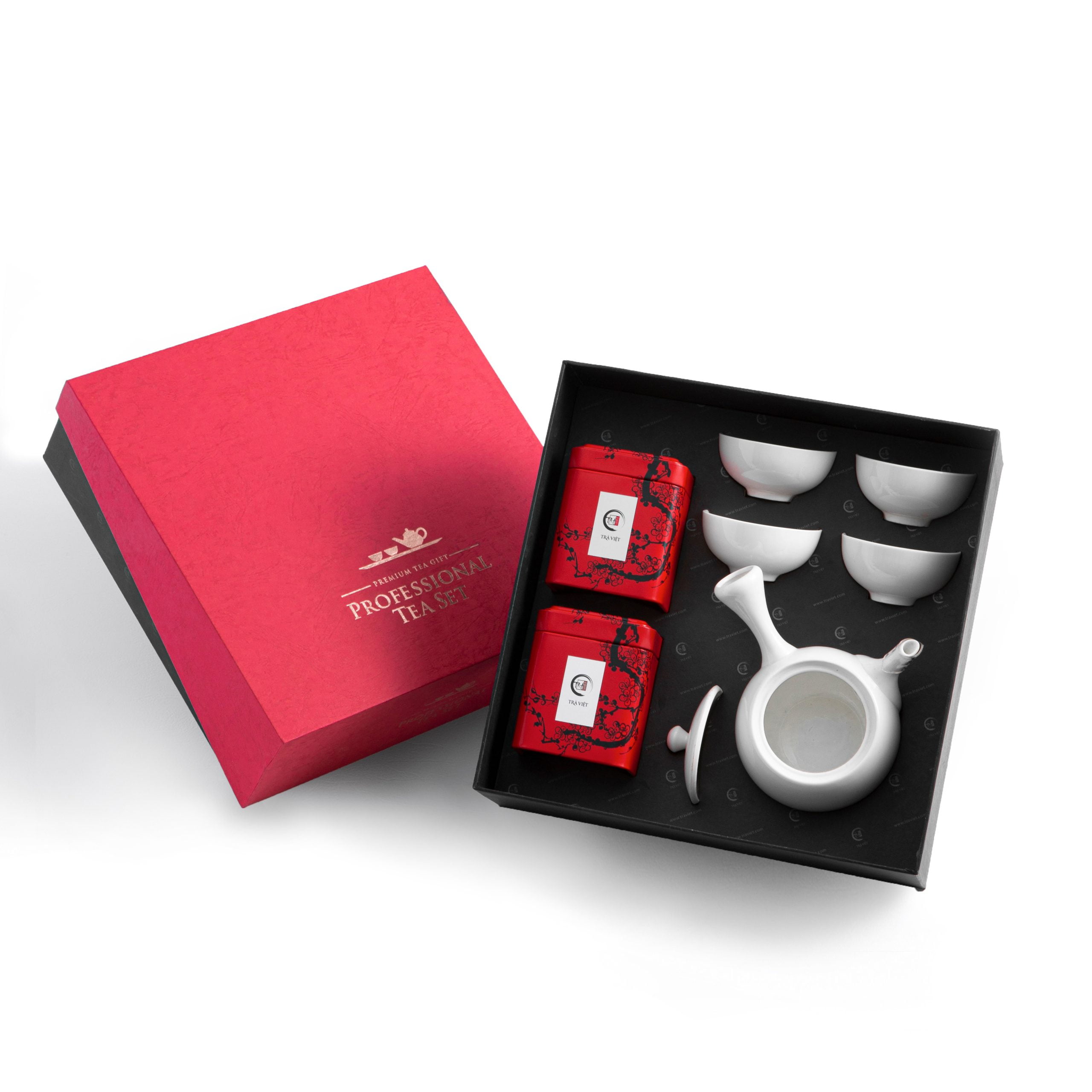 Hộp Quà Bộ Ấm Trà Sứ Trắng Tứ Ẩm