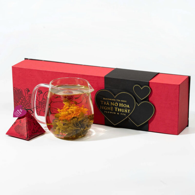 Trà nở hoa - hộp kim tự tháp 5 đóng nắp