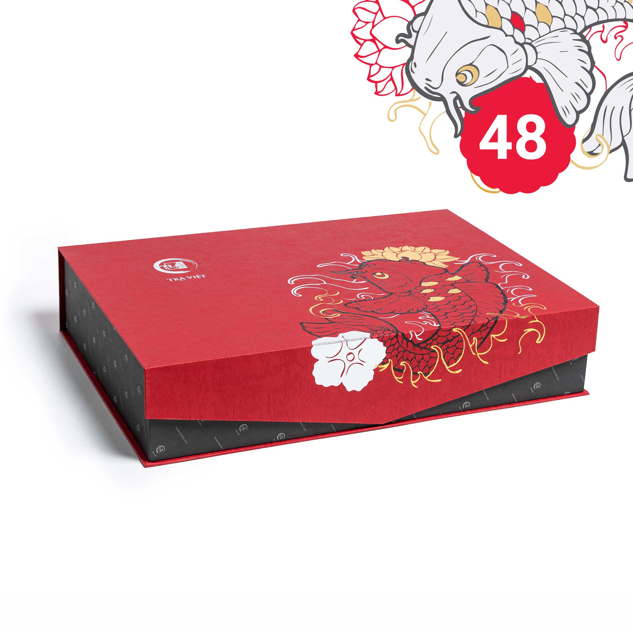 Hộp Bánh Trung Thu 48 - Bộ ấm trà thuỷ tinh kết hợp 2 bánh và 2 trà