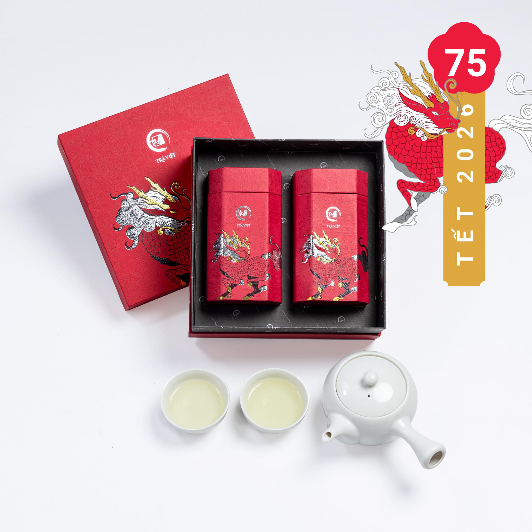 Hộp Quà Tết sang trọng gồm trà và hạt - Trà Việt QT75