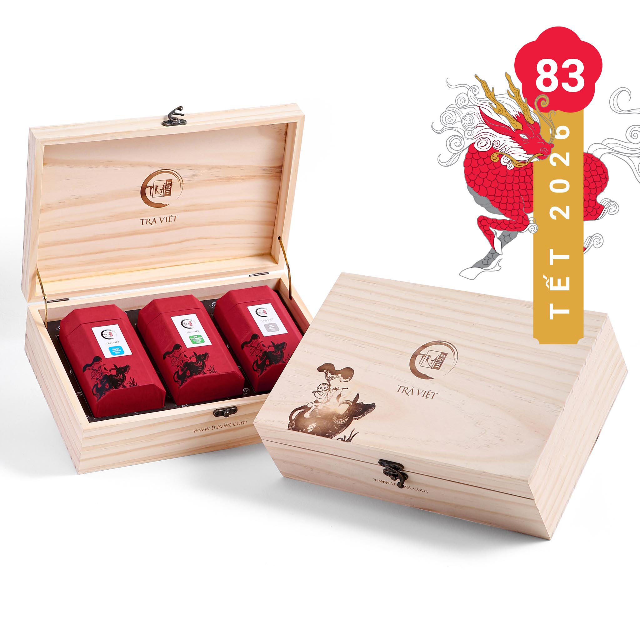 Hộp quà tết gỗ sang trọng - Trà Việt QT83